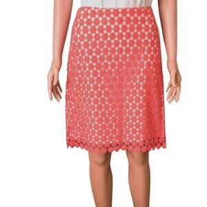 Talbots Daisy Lace Skirt 8P Coral Orange Fully Lined